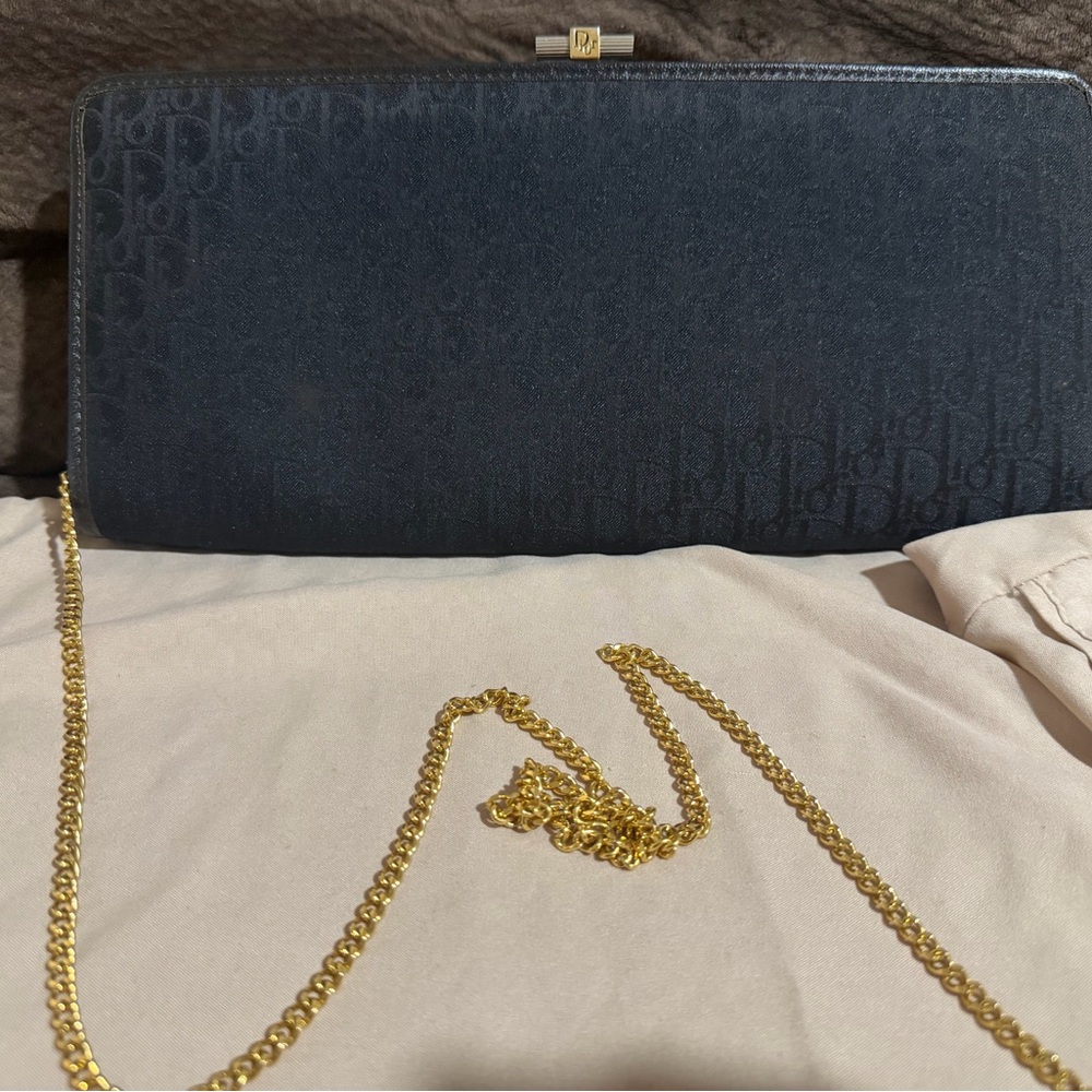 Designer Black Clutch with Gold Chain Shoulder Strap